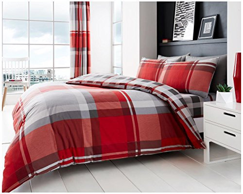 GAVENO CAVAILIA Luxurious WAVERLY CHECK Bed Set with Duvet Cover and Pillow Case, Polyester-Cotton, Red, Single, 11159605