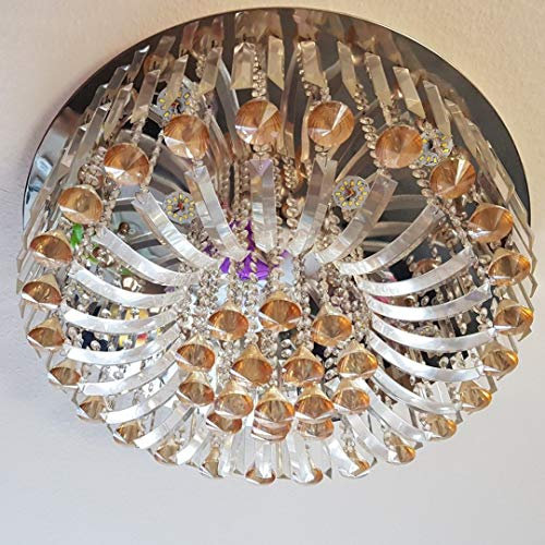 6165-50X 50cm Genuine K9 Crystal Round Flush Ceiling Light Chandelier 3 Colours + Remote (Champagne)