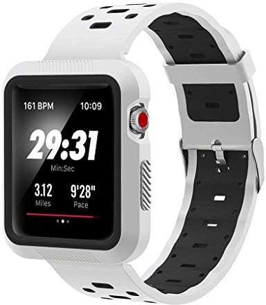 Watchband Replacement For Apple Watch Strap 38mm, Breathable Nike+ Style Soft Silicone Sport Strap for iWatch Apple Watch Strap Series 1,2,3 (WHITE/BLACK)