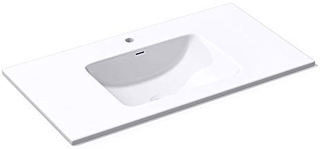 Mai & Mai Lavabo Empotrado sobre Encimera Baño Lavabo | Rectangular | Blanco Brillante | Mármol Fundido | 80x48x14cm | con Orificio para Grifo con Rebosadero | Colossum02