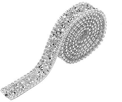 Band Funkeln Kristall Diamond Wickeln Roll genäht oder Hot Fix für Prom Kleider Gürtel Applique Haarspange Kragen Dekoration 1 Yard (Silber)