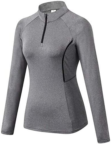 Sillictor 1/4 Half Zip Running Top Women Long Sleeve T Shirts Thermal Ski Base Layer Womens Sports Tops Gym Hiking Cycling Climbing Base Layers Breathable High-Wicking Durable Soft Grey 92506 M