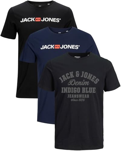 JACK & JONES Herren 3er-Set T-Shirts aus Baumwolle (Slim Fit Mix 16, M)