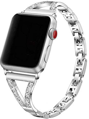 Compatible with Apple Watch Band 38mm 40mm Silver Women, Slim Stainless Steel Bracelet Replacement Smartwatch Strap Glitter Diamond Fancy Metal Bangle Compatible with iWatch Band Series 5 4 3 2 1 Link
