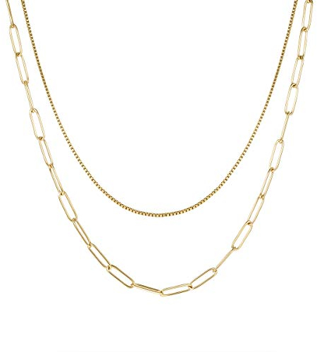 Happiness Boutique Damen Mehrreihige Kette Großgliedrig Frauen Halskette aus Edelstahl in Goldfarbe