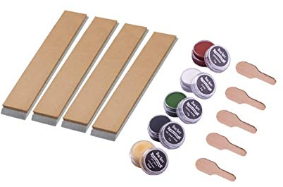 Bacher Messerschärf-System Abziehleder – Set 4X Streichriemen + 4X Abziehpaste und Lederbalsam– für Fixed Angle-Schärfsysteme von Apex Edge, Ruixin und KKmoon