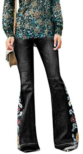 Onsoyours Jeanshose Damen Elegant Stretch Skinny Schlaghose Bootcut Flared Hose Casual Hohe Taille Jeans Mode Hose Weites Bein Retro Stil Destroyed Denim Pants