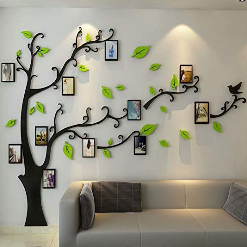 Wandtattoo Baum 3D DIY Wandaufkleber Family Stammbaum Fotowand Baum Wandtattoo Wall Sticker mit Bilderrahmen Foto Wandsticker Wanddeko Deko Wohnzimmer Schlafzimmer (Hellgrun Rechts,M)