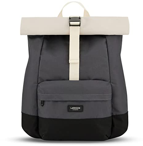 LARKSON Rolltop Rucksack Damen & Herren Grau - ALVA - Backpack für Uni, Business, Freizeit - Roll Top mit Laptop Fach & Mesh Polsterung - Rucksäcke aus recycelten PET-Flaschen