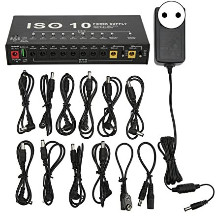 Netzteil für Gitarrenpedal mit 10 Ausgängen Gitarren-Bass-Effektpedal mit Kurzschluss-Überstromschutz USB-Anschluss((EU Plug 100‑240V))