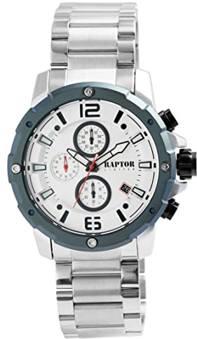 Raptor Limited Herren-Uhr Soheil Edelstahl Chronograph Datum Analog Quarz RA20347 (silberfarbig)