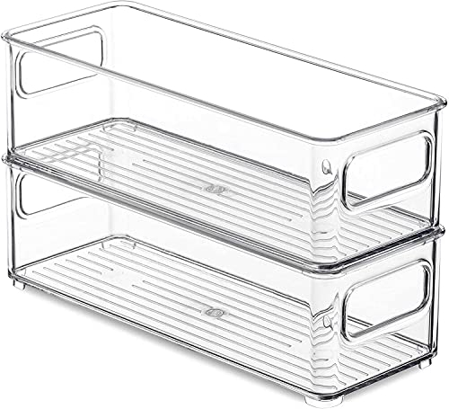 Organizador para frigorífico, Juego de 2 Unidades, Recipiente para despensa con asa, apilable, Sistema de organización de Nevera, 25 x 9.5 x 7,5 cm