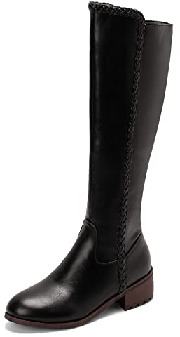 Bviennic Donna Punta Rotonda Classico Equestrian Inverno Stivali Alti Esteriore Moda Zip Stivali Equitazione Warm Scarpe Nero Numero 44 EU-46Cn