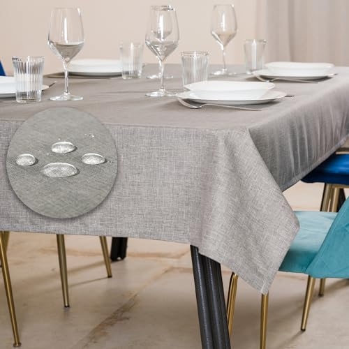 Tischdecke Outdoor Abwaschbar 140x300 Grau Gartentischdecke Tischdecken Wetterfest Wachstuchtischdecke Table Cloth Made in Italy für Den Außenbereich Tischtuch