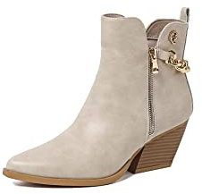 QUEEN HELENA Camperos Stivaletti Texani Bassi cpn Tacco Western Cowboy Stivali con Zip Laterale a Punta Donna X28-101 (Beige, Sistema Taglie Calzature EU, Adulto, Donna, Numero, Media, 36)