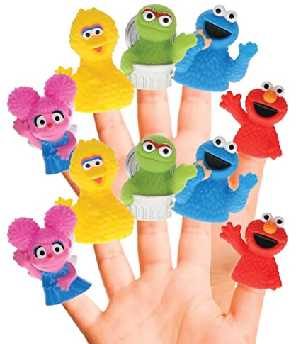 Sesame Street Bath Finger Puppets, 10 Pc - Bath Toys, Easter Basket Fillers, Easter Gifts
