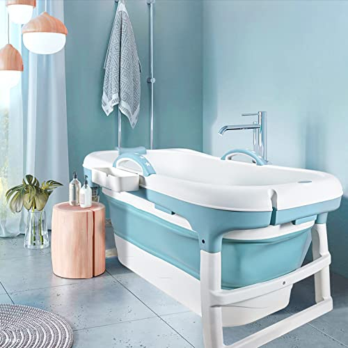 Schwänlein Bañera plegable para adultos, ideal para baños pequeños, práctica y portátil, 117 x 62 x 55 cm, color azul