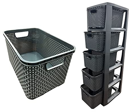 Home Office Schools Large Grey Rattan 5 Drawer | Modular Storage Tower Unit