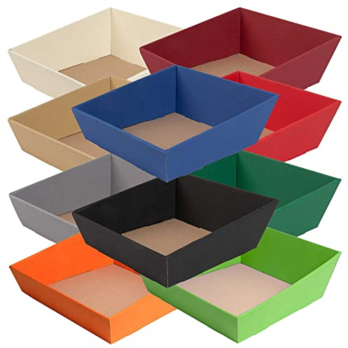 10 x PresentFill® Präsentkorb Quadrat leer ohne Inhalt - Geschenkkorb Mittel Groß Natur - Pappe aus umweltfreundlichen 100% Recycling Karton - Made in Germany