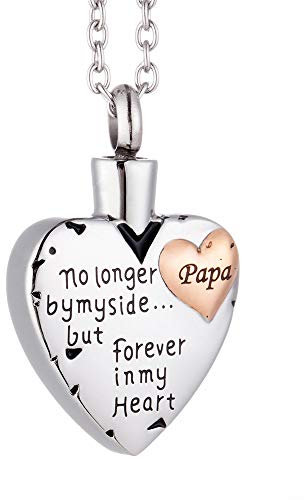 MCJKP No Longer by My Side Forever in My Heart Heart Cremation Jewellery Urn Necklace for Ashes Stainless Steel Keepsake Waterproof Memorial Pendant Gifts(Papa)