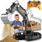 METHROP Remote Control Digger Toys 14 Channel Remote Control Excavator Construction Toys Tractor,Simulated smoke, sound, lighting, metal digging head,RC Truck Toys for Boys 6 7 8 9 10 11 12