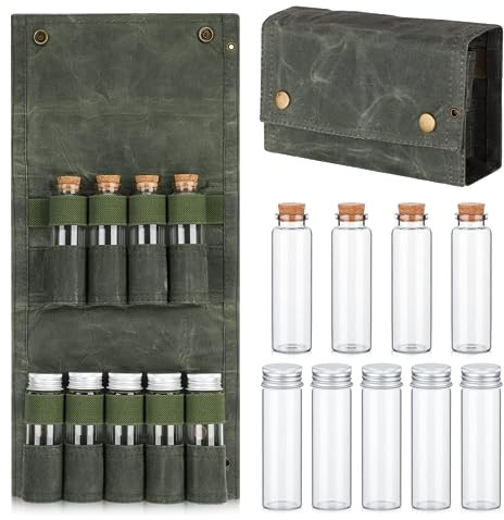 Vokowin Portable Spice Bag with 9 Spice Jars, Canvas Seasoning Storage Bag Organizer, Canvas Travel Seasoning container, Portable Spice Bag For Travel for Outdoor Camping BBQ Picnic (K271-1)