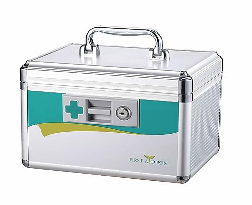 TUKA-i-AKUT 2X 7,6L Alu Medizinkoffer Abschließbar, Portable Erste Hilfe Koffer, Aluminiumlegierung Arzneimittel Aufbewahrungsbox mit Tragegriff, Kindersicher Medikamentenkoffer 26x18x17cm, TKD6400-S