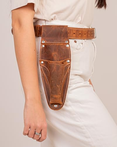 STAMESKY Hori Hori Leather Sheath belt with Pruner and Scissor Pockets. Personalized florist Tool Belt Leather, Gardening Belt with pockets. (Brown)