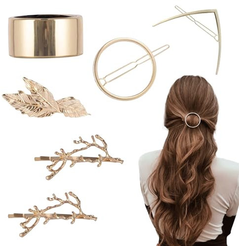 Joo&Rind Pinces à cheveux dorées géométriques en V - Petites pinces à cheveux en forme de feuille - Serre-cheveux en métal -Épingle à cheveux antidérapante - Style blond pour femme