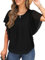 QIXING Womens Summer Blouses Casual Ruffle Sleeve Loose Round Neck Chiffon Flowy Ladies Tops Tunic for Women UK (Black, L)