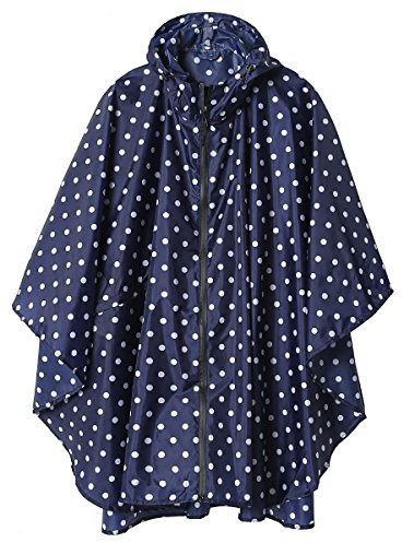 SaphiRose PONCHO Regenponcho Damen Herren Wasserdichte, Regencape mit Kapuze Reißverschluss, Regenmantel Damen Wiederverwendbar, Regenponcho Fahrrad Wandern, Regenjacke Damen Leicht, Blau mit Spitze