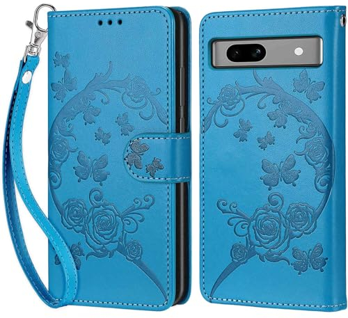 Handyhülle für Google Pixel 7A Hülle, Google Pixel 7a Hülle, Premium Leder Flip Klappbare Stoßfeste Magnetische [Standfunktion] [Kartenfächern] Schutzhülle Tasche - Blau