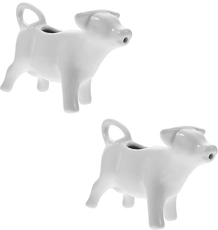 FELTECHELECTR 2pcs Ceramic Milk Jug Glass Containers Frother Cup Creamer with Classic Syrup Foaming Dispenser Cow Gravy Boat Cow Creamer Porcelain Milk Jug White Ceramics Coffee Hand Painted Pot