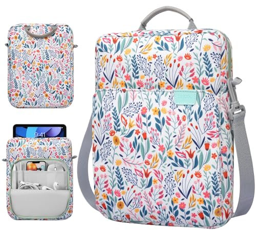 TiMOVO 9-11 Inch Tablet Sleeve Bag with Shoulder Strap for iPad 11-inch A16 2025, iPad 10.9/10.2, i Pad Air 11/5th/4th Gen. 10.9, Galaxy Tab A9 Plus 11, Flowers