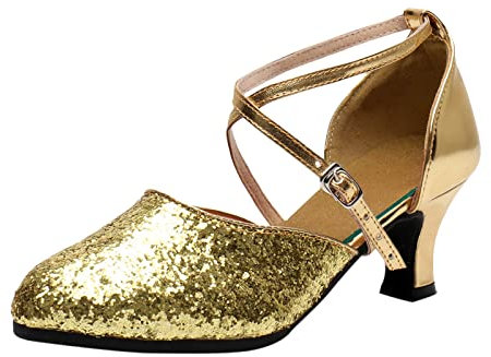 Yowablo Damen Latein Tanzschuhe Geschlossene Zehe Mode Tango Cha-Cha Ballroom Performence Tanzen Schuhe (A-Gold, 38)