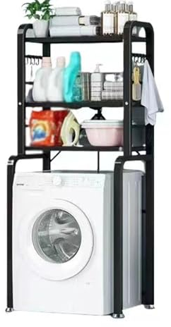GAMAK Badregal Stehend Metall, Toiletten Regal Ohne Bohren, Multifunktional Badezimmerregal mit 3 Offenen Ablagen, Platzsparend Leicht Zu Montieren für Kleine Räume (Color : Black, Size : S)