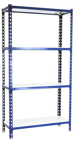 PROREGAL Schwerlastregal MID Metal Shark | HxBxT 150x120x40cm | Fachlast 200kg | Blau-Weiß | Regal Standregal Werkstattregal Lagerregal Kellerregal