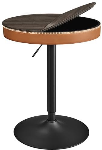 VASAGLE EKHO Collection - Height Adjustable Bar Table, Small Table with Storage, Synthetic Leather with Stitching, Mid-Century Modern, Kitchen Home Bar, Living Room, Ash Brown and Caramel Brown