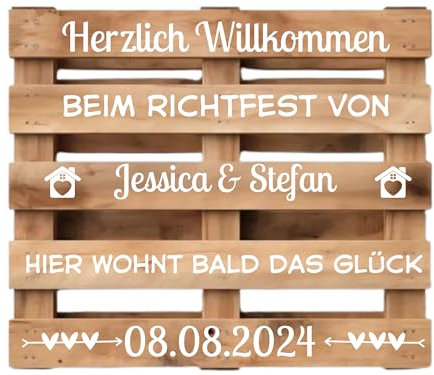 Aufkleber für Palette zum Richtfest, personalisiert mit Bauherren und Datum in Schwarz oder Weiß, Schrift für Palette passend für Europalette, Diy Dekopalette,Klebeschrift