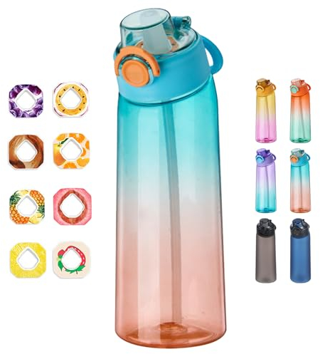 Air Gourde Up 900ML, Bouteille Air Gourde Up Sport Paille avec 8 Pods de Gout Gourde Aromatisée Air Gourde Up Tritan Water Bottle Fitness (Dégradé bleu-orange)