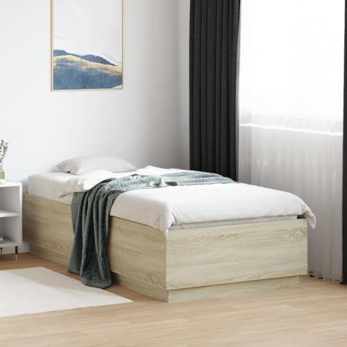 Faroom Holzbett Futonbett Bett 75x190 cm Bettrahmen Holzwerkstoff Einzelbett Doppelbett Bettgestell Sonoma-Eiche