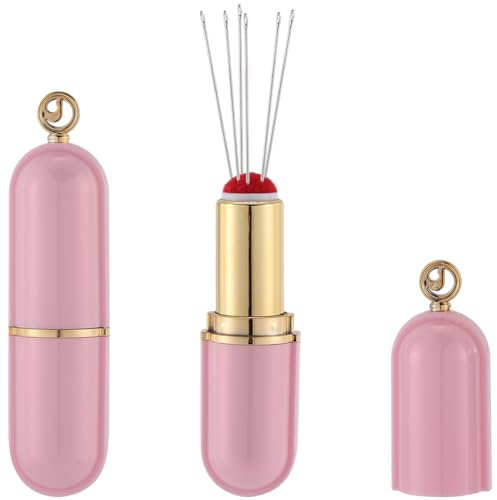 GORGECRAFT Lippenstift-Nadelkissen Nadelkissenhalter Kunststoff Rosa/Gold Kleines Nadelkissen In Lippenstiftform Sticknadel-Aufbewahrungswerkzeug Nadelkissen Zum Nähen Basteln Zubehör