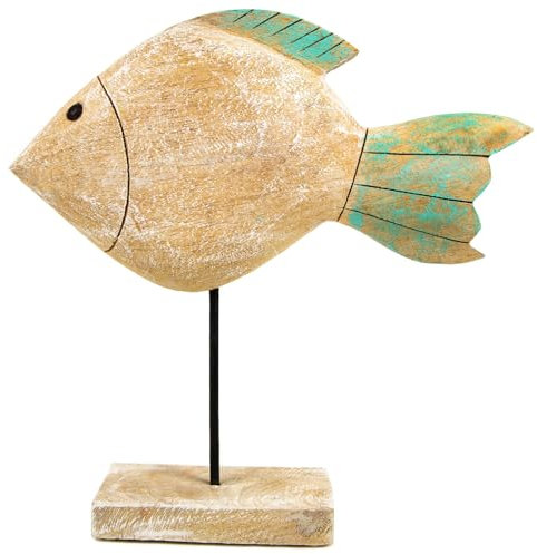 Logbuch-Verlag Großer Fisch aus Holz Figur 27 x 26 x 7 cm Deko Natur sommerlich und maritim Mint naturfarben