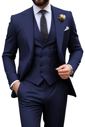 Mens Suit Slim Fit 3 Piece Double Breasted Suit Men Formal Tuxedo Set Casual Wedding Prom Groom Suits