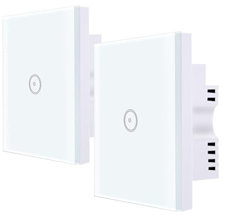 ZigBee Smart Alexa Lichtschalter, Unterputz WLAN Schalter, Berührungssensor Glas, 2.4GHz Single Live Wandschalter (Hub Erforderlich) Kompatibel mit Google Home/Tuya/Smart Life 1 Weg,2 Packungen