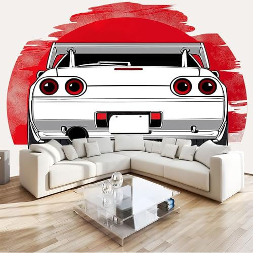 3D Effect Photo Wallpaper Japanese Style Cartoon Anime Style Car Mural Panoramic Wall Tapestry Large Photo Wallpaper Mural 250x175 cm Bedroom Eco-Friendly Wallpaper Decoration