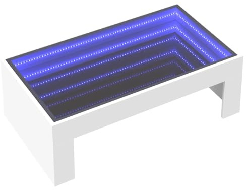 vidaXL Couchtisch, Beistelltisch mit Infinity-LED, Sofatisch Kaffeetisch für Wohnzimmer, Teetisch Wohnzimmertisch, Weiß Holzwerkstoff Glas