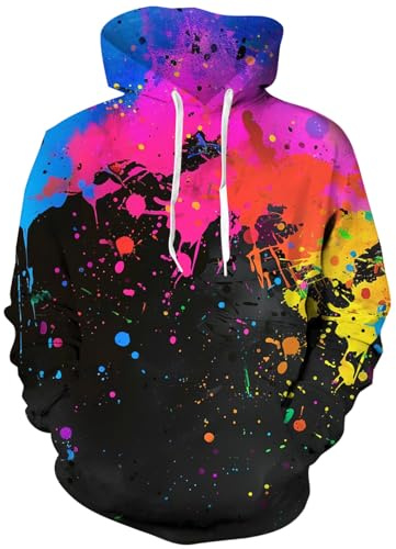 Rave on Friday Hoodie Herren Damen Kapuzenpullover 3D Pullover Farbtintenstrahl Langarm Sweatshirt Lässig Kapuzenpulli mit Taschen L