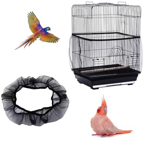 Naisfei Funda para jaula de pájaros, grande, universal, con cordón, resistente al polvo, transpirable, lavable (negro)