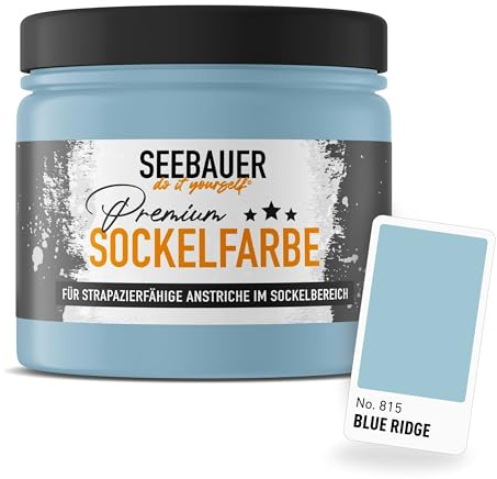 SEEBAUER diy Sockelfarbe Blau 300ML für Außen (No. 815 Blue Ridge) Rissfüllende Spezialfarbe für Fassade, Sockel und Dach - Geeignet für Putz, Mauerwerk und Beton